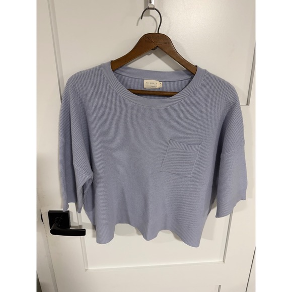 Dreamers By Debut Sweaters - Dreamers by Debut Waffle Knit Sweater XL Blue Oversized Cropped Pocket